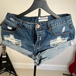 One Teaspoon Blue Distressed Jean Shorts